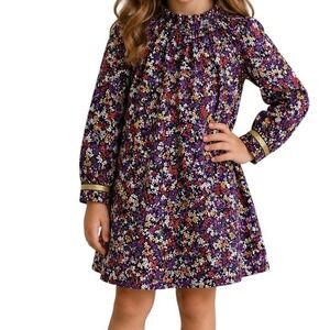 Mini Boden Purple Floral Ruffle Neck Dress Girl's 4-5Y